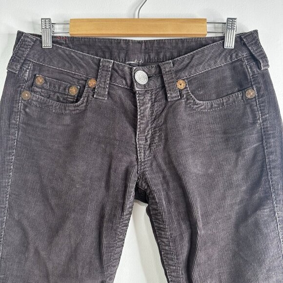 RARE Vintage True Religion Joey Big T Brown Corduroy Cropped Raw Hem Women’s 32 - Picture 5 of 16